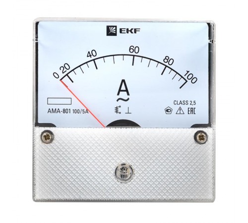 Амперметр AM-A801 аналоговый на панель 80х80 (круглый вырез) 100А трансформаторное подключение EKF PROxima  ama-801-100  EKF