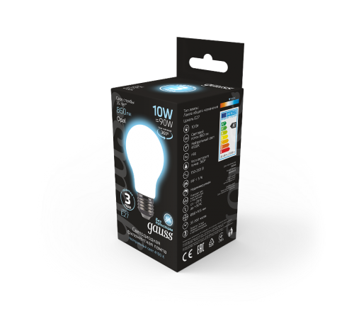 Лампа светодиодная Black LED Filament A60 OPAL E27 10W 860lm 4100К  102202210  Gauss