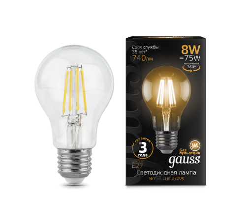 Лампа светодиодная LED 8Вт E27 220В 2700К A60  102802108  Gauss