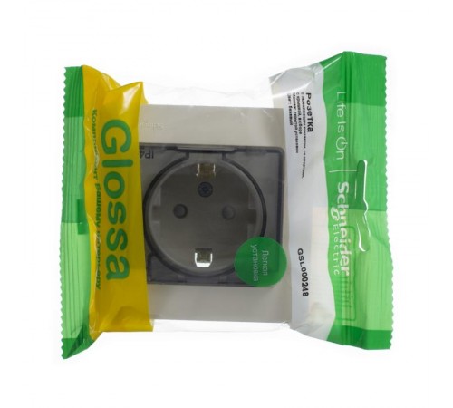 Glossa Бежевый Розетка с заземлением со шторками с крышкой, IP44 (в сборе с рамкой)  GSL000248  SE