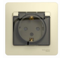 Glossa Бежевый Розетка с заземлением со шторками с крышкой, IP44 (в сборе с рамкой)  GSL000248  SE