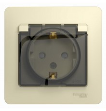 Glossa Бежевый Розетка с заземлением со шторками с крышкой, IP44 (в сборе с рамкой)  GSL000248  SE
