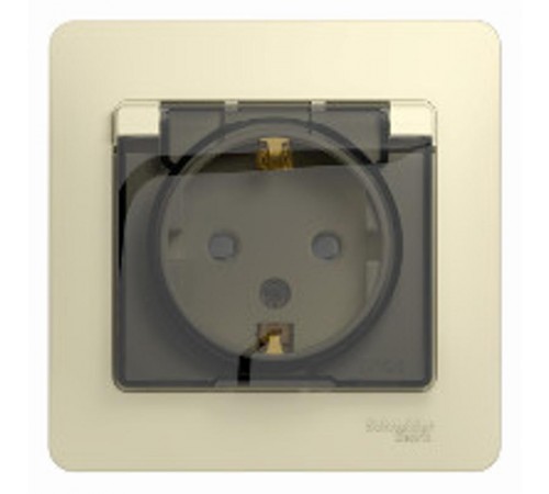 Glossa Бежевый Розетка с заземлением со шторками с крышкой, IP44 (в сборе с рамкой)  GSL000248  SE