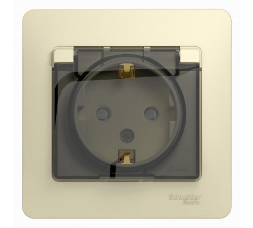 Glossa Бежевый Розетка с заземлением со шторками с крышкой, IP44 (в сборе с рамкой)  GSL000248  SE