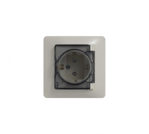 Glossa Бежевый Розетка с заземлением со шторками с крышкой, IP44 (в сборе с рамкой)  GSL000248  SE