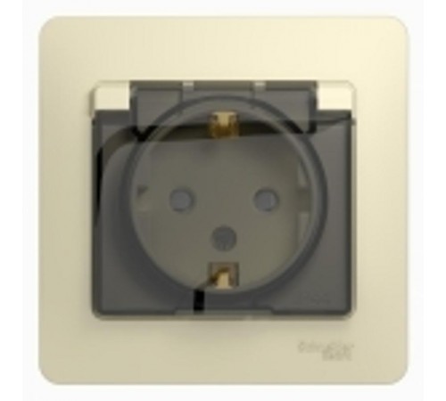 Glossa Бежевый Розетка с заземлением со шторками с крышкой, IP44 (в сборе с рамкой)  GSL000248  SE
