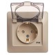 Glossa Бежевый Розетка с заземлением со шторками с крышкой, IP44 (в сборе с рамкой)  GSL000248  SE