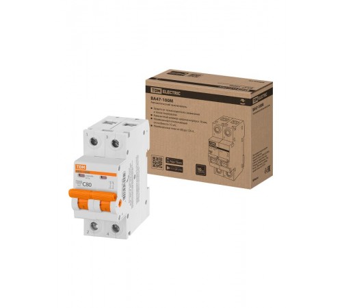 Выключатель автоматичесикй ВА47-100М 2Р 80А 10кА х-ка C  SQ0207-0103  TDM