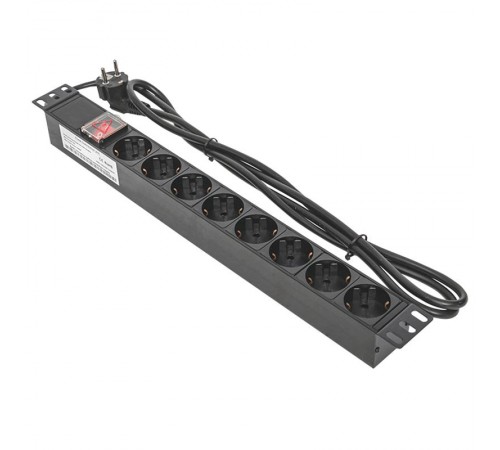Блок розеток PDU TERACOM PRO 19" 1U 16А/250В 8 розеток Schuko 2 метра сечение 3x1,5 мм2  TRP-HPD-LS-16A-8SH-2MSH  EKF