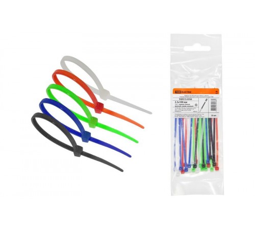 Хомуты 2,5х100 цветные набор  5 цветов (черный, белый, красный, синий, зеленый) (25 штук)  SQ0515-0358  TDM