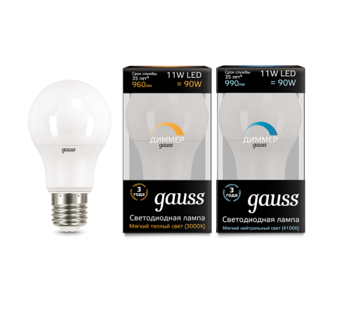 Лампа светодиодная LED 11Вт E27 220В 3000К A60, диммируемая  102502111-D  Gauss
