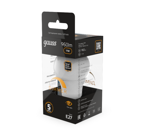 Лампа светодиодная LED 11Вт E27 220В 3000К A60, диммируемая  102502111-D  Gauss