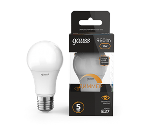 Лампа светодиодная LED 11Вт E27 220В 3000К A60, диммируемая  102502111-D  Gauss