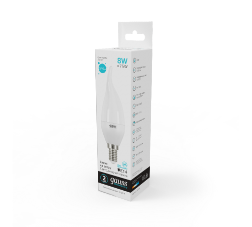 Лампа светодиодная LED 8Вт E14 220В 4100К Elementary свеча на ветру  34128  Gauss