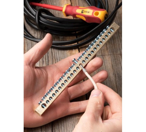 Шина PEN "ноль-земля" (8х12мм) 24 отверстия латунь крепеж по краям EKF PROxima  sn0-125-24-k  EKF