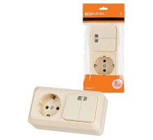 Блок комбинированный выкл. 2-кл. с/п 10А + розетка 2П+З 16А 250В БКВР IP20 сл. кость "Ладога"   SQ1801-0204  TDM