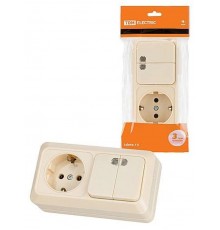 Блок комбинированный выкл. 2-кл. с/п 10А + розетка 2П+З 16А 250В БКВР IP20 сл. кость "Ладога"   SQ1801-0204  TDM