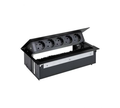 Simon S400 Врезной розеточный блок с крышкой, ввод щетка, 5x2P+E, черный, Simon 400  44505000-138  Simon