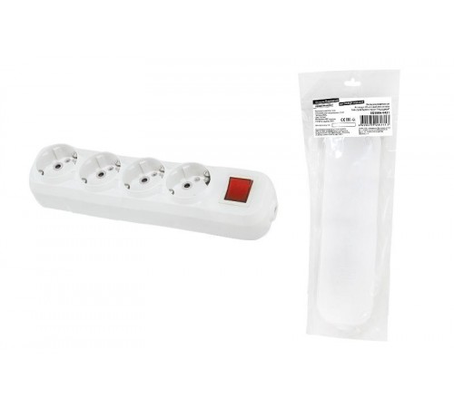 Колодка розеточная 4 гнезда 2П+3 c выключателем 16А 250В белая серии "Народная"  SQ1806-0421  TDM