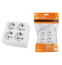 Розетка четырехместная 2П+3 открытой установки IP20 16A белая "Ладога"  SQ1801-0122  TDM