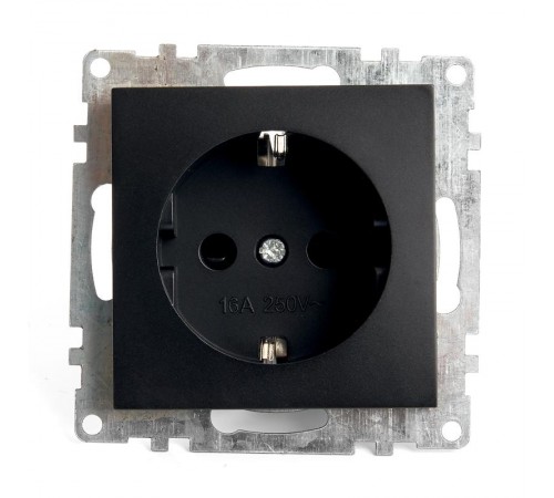 Розетка 1-местная с защитной шторкой с/з (механизм), 250В, 16А, серия Катрин, GLS16-7110-05, черный  39610  STEKKER