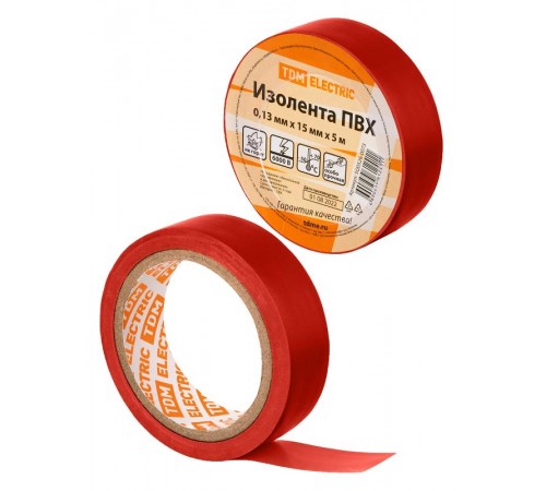 Изолента ПВХ 0,13х15мм Красная 5м  SQ0526-0073  TDM
