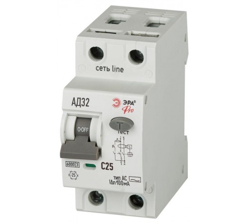 АВДТ 6кА  PRO D326M2C25АC100 АД-32 электромеханическое 1P+N C25 100мА тип АC   Б0059132  ЭРА