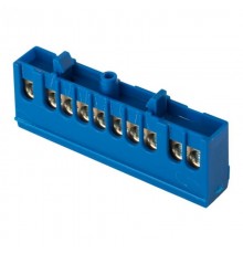 Шина "0" N (6х9мм) 10 отверстий латунь синий изолированный корпус на DIN-рейку EKF PROxima  sn0-63-10-ib  EKF