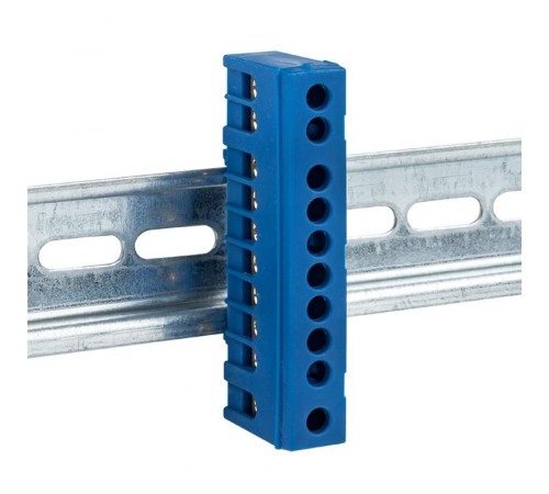 Шина "0" N (6х9мм) 10 отверстий латунь синий изолированный корпус на DIN-рейку EKF PROxima  sn0-63-10-ib  EKF