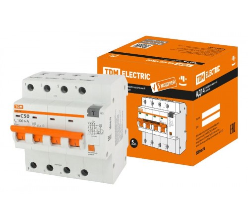 Выключатель автоматический дифференциального тока АД14 4Р 50А 100мА  SQ0204-0142  TDM