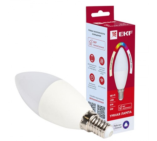 Умная лампа Connect 5W WIFI RGBW E14  slwf-e14-rgbw  EKF