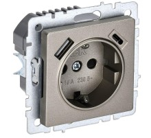 BRITE Розетка с заземлением со шторками 16А с USB A+C 18Вт РЮш11-1-БрШ шампань  BR-R14-16-U22-018-K37  IEK