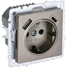 BRITE Розетка с заземлением со шторками 16А с USB A+C 18Вт РЮш11-1-БрШ шампань  BR-R14-16-U22-018-K37  IEK