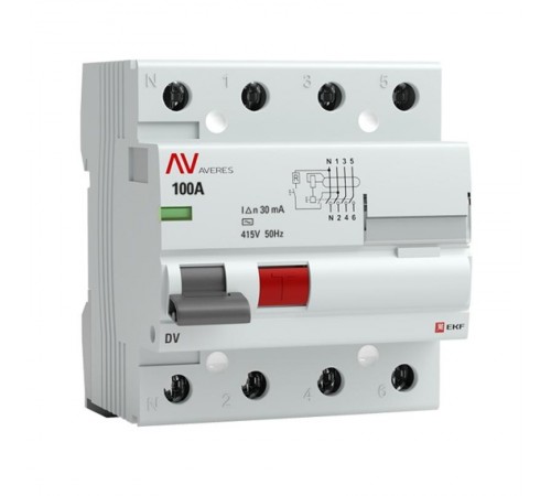 Выключатель дифференциальный (УЗО) DV 4п 100А 30мА тип AC AVERES  rccb-4-100-30-ac-av  EKF