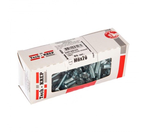 Болт DIN933 8.8 с шестигранной головкой оцинк. М6х20 (80 шт) - коробка с ок. Tech-Kr ( 0,473 кг)  105201  Tech-KREP