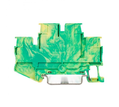 Клемма заземления двухуровневая, зажим push-in, 4 точки подключения, 2.5 кв.мм  VPRTT-2.5-PE-YG  DKC