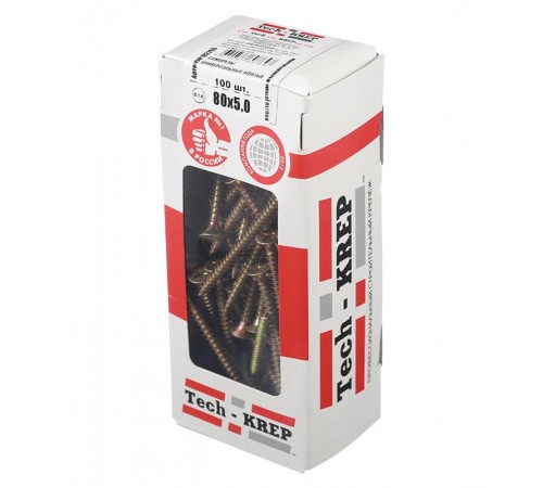 Саморезы универсальные 80х5,0 мм (100 шт) желтые - коробка с окном ( 0,608 кг)  102266  Tech-KREP