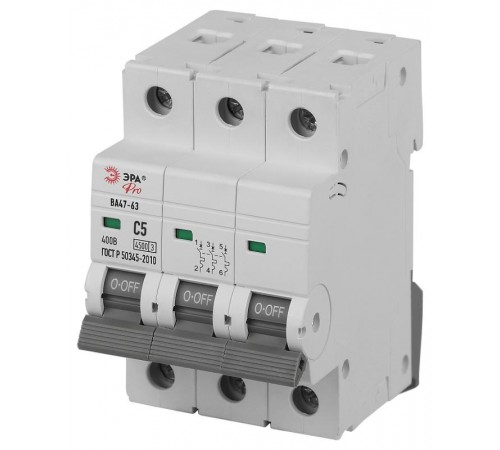 Автоматический выключатель PRO VA63-3P05C4.5 ВА47-63 3P 5А кривая C 4,5кА   Б0059432  ЭРА