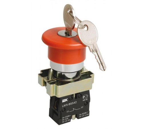 Кнопка LAY5-BS142 "Грибок"с ключом  красная d22мм  240В 1р   BBG50-LAY5-K04  IEK