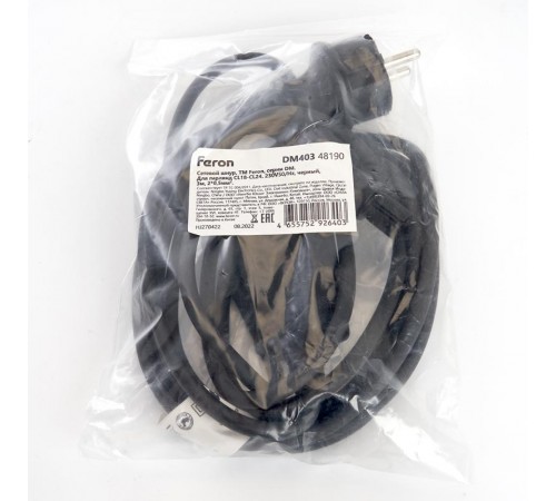 Сетевой шнур для гирлянд 3м, 2*0,5мм2, IP44, черный, DM403  48190  FERON