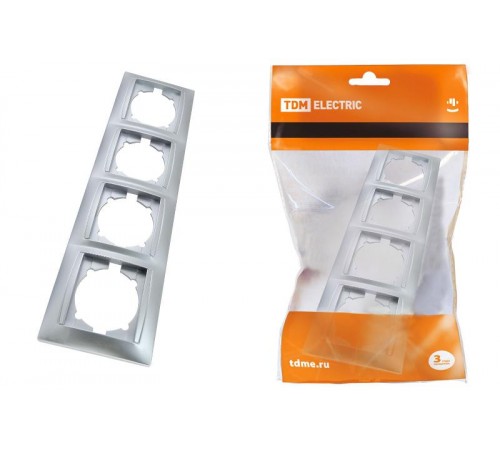 Рамка 4-х постовая горизонтальная серебр. металлик "Лама"   SQ1815-0232  TDM