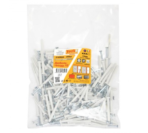 Дюбель-гвоздь YZ цилиндр. манжета нейлон 5x50 (150 шт) - пакет  147514  Tecfi
