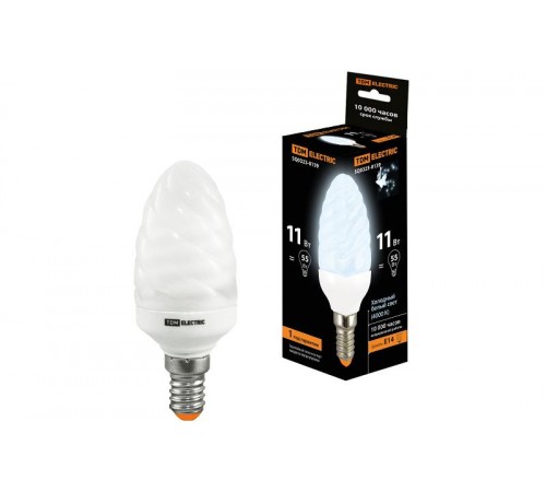 Лампа энергосберегающая КЛЛ 11Вт E14 840 cвеча витая СT (mini)  SQ0323-0139  TDM