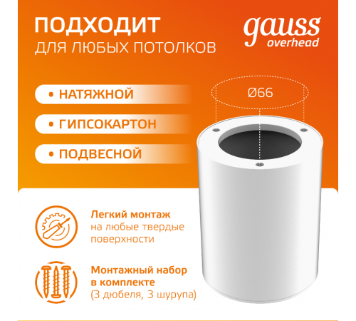 Светильник светодиодный  накладной HD030 12W (белый/белый) 3000K 79x100мм, 1/10  HD030  Gauss