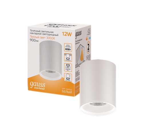 Светильник светодиодный  накладной HD030 12W (белый/белый) 3000K 79x100мм, 1/10  HD030  Gauss