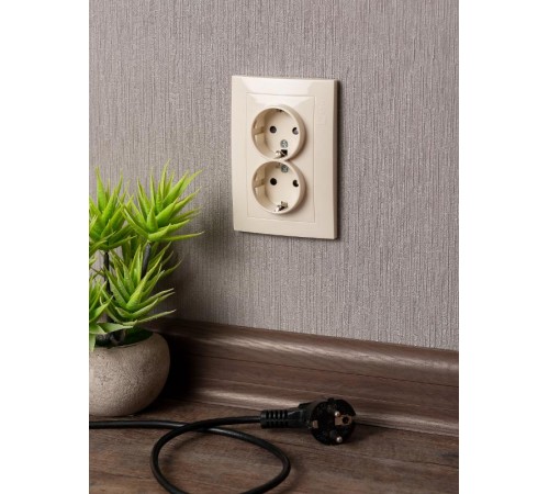 Валенсия розетка 2-местная с/з 16А кремовая с защ. штор. EKF PROxima   EWR16-128-20   EKF