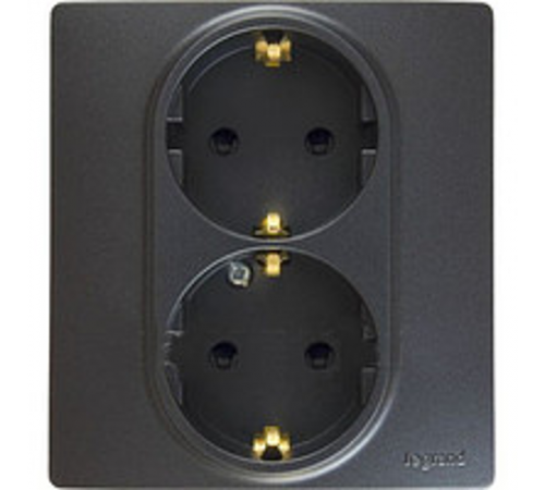Etika Антрацит Розетка 2-ая с заземлением со шторками, автозажимные клеммы  672633  Legrand