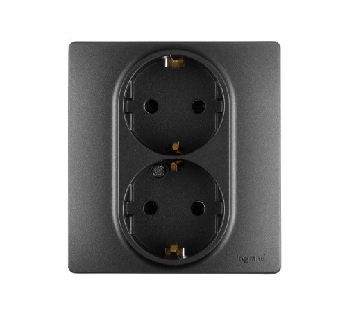 Розетка двойная с заземлением - Legrand Inspiria - со шторками в сборе 16А 250В безвинтовые зажимы - антрацит  673758  Legrand