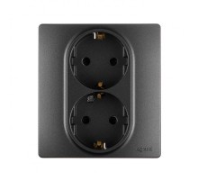 Etika Антрацит Розетка 2-ая с заземлением со шторками, автозажимные клеммы  672633  Legrand