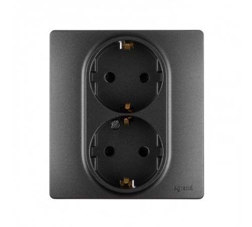 Etika Антрацит Розетка 2-ая с заземлением со шторками, автозажимные клеммы  672633  Legrand